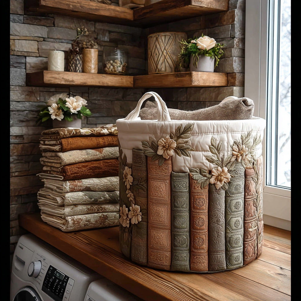 Gudrun – Panier à linge rembourré à motif de dos de livre brodé