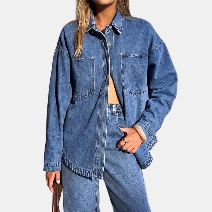 Veste en jean oversize boutonnée délavée à manches longues pour femme