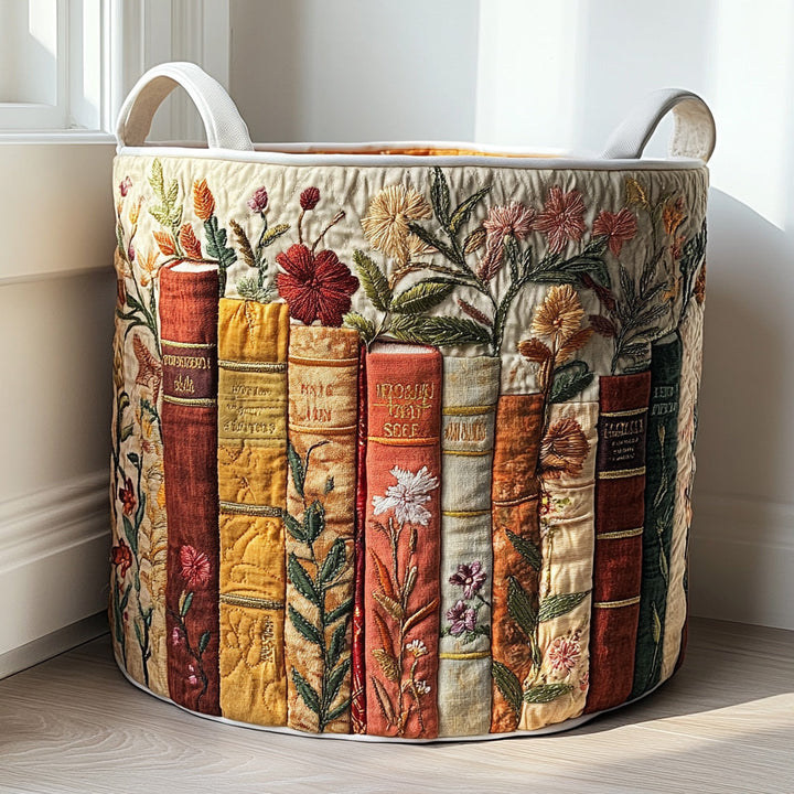 Gudrun – Panier à linge rembourré à motif de dos de livre brodé