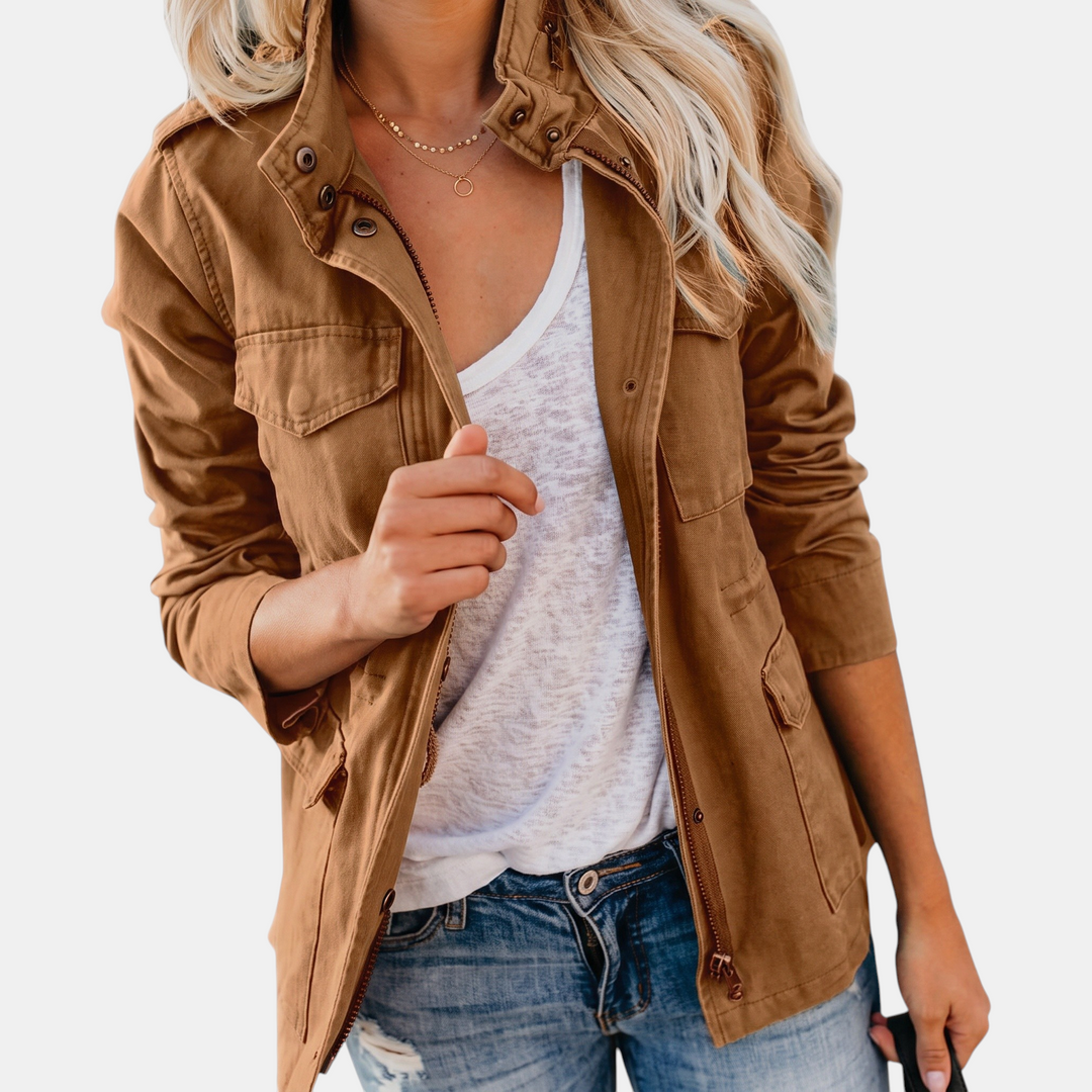 Veste cargo utilitaire pour femme avec poches multiples et cordon de serrage à la taille
