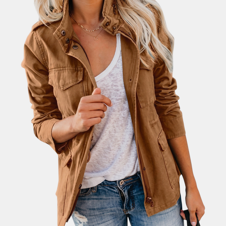 Veste cargo utilitaire pour femme avec poches multiples et cordon de serrage à la taille