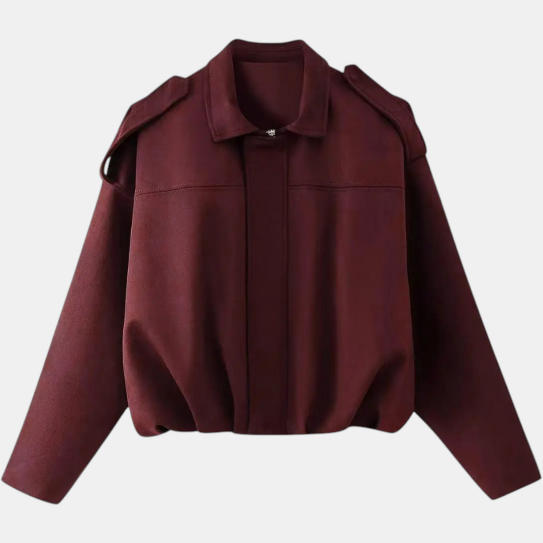 Giacca aviatore da donna in camoscio con maniche a pipistrello e orlo a blusa