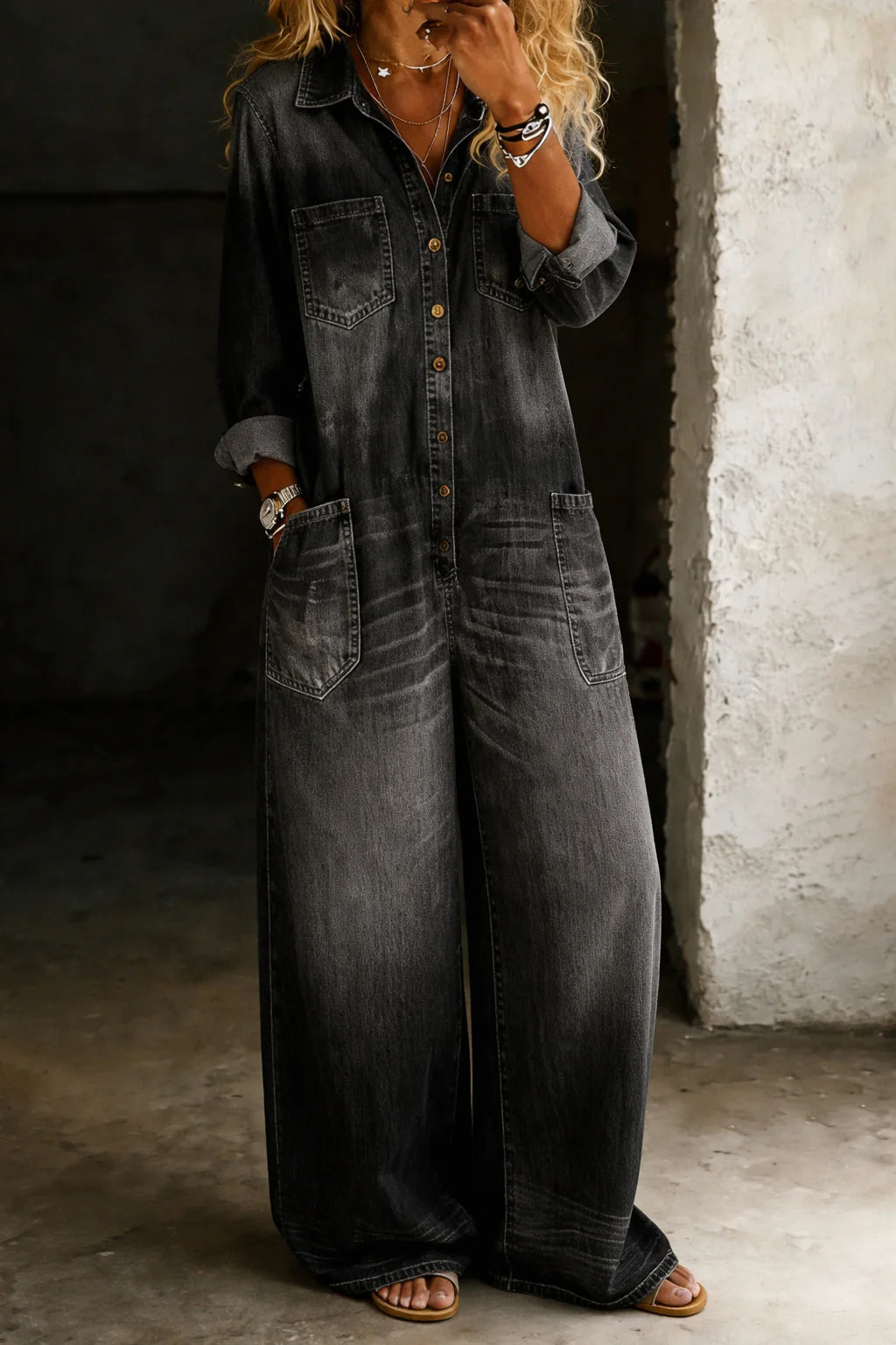 Sophia | Tuta in denim con spalle scoperte