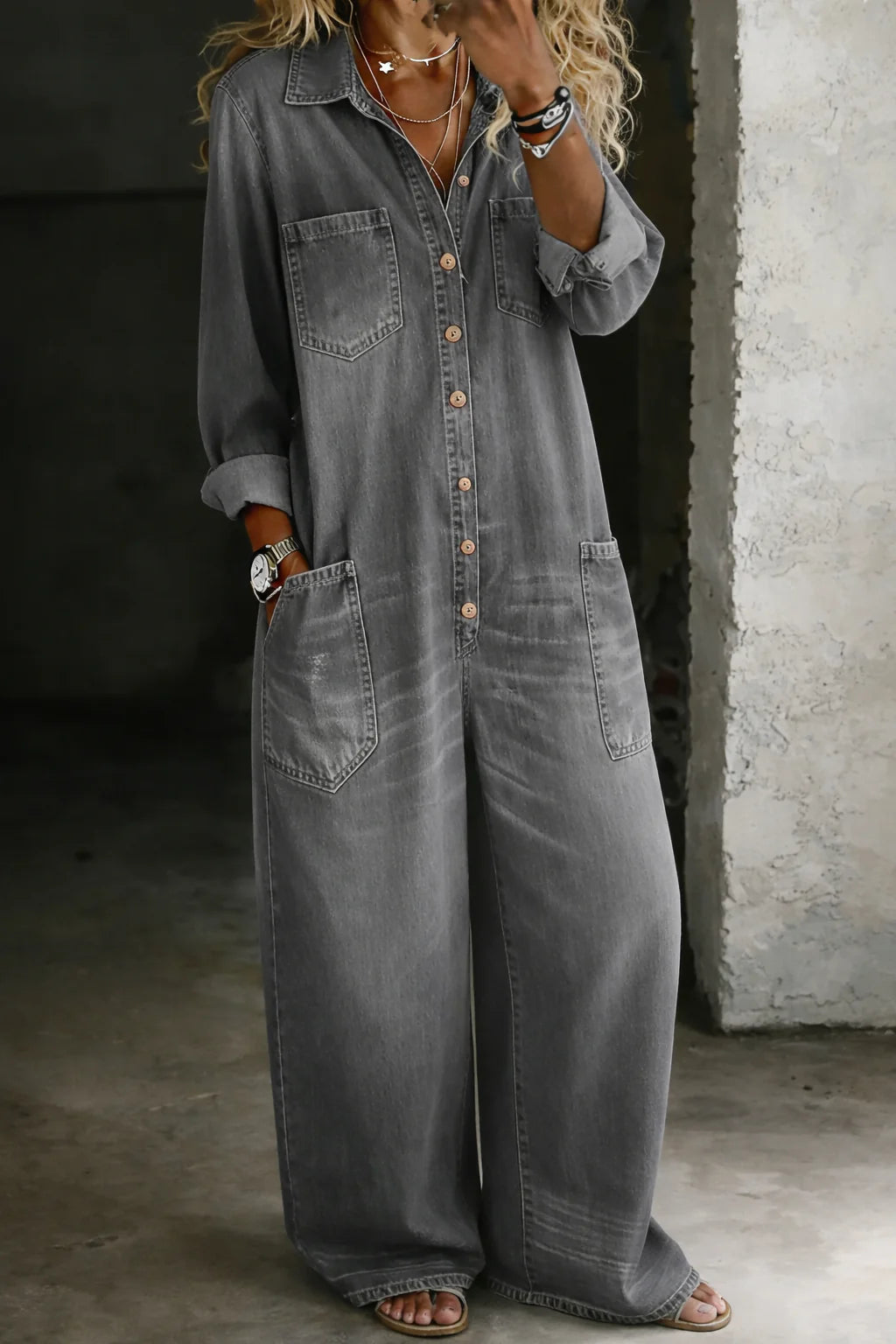 Sophia | Tuta in denim con spalle scoperte