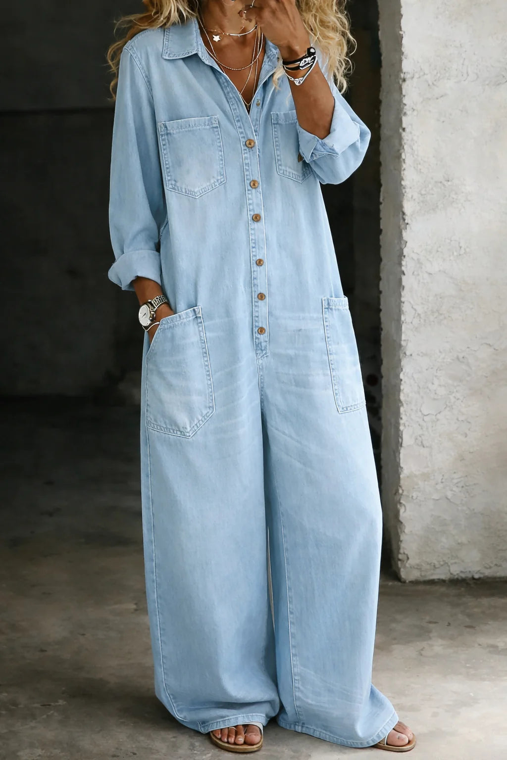 Sophia | Tuta in denim con spalle scoperte
