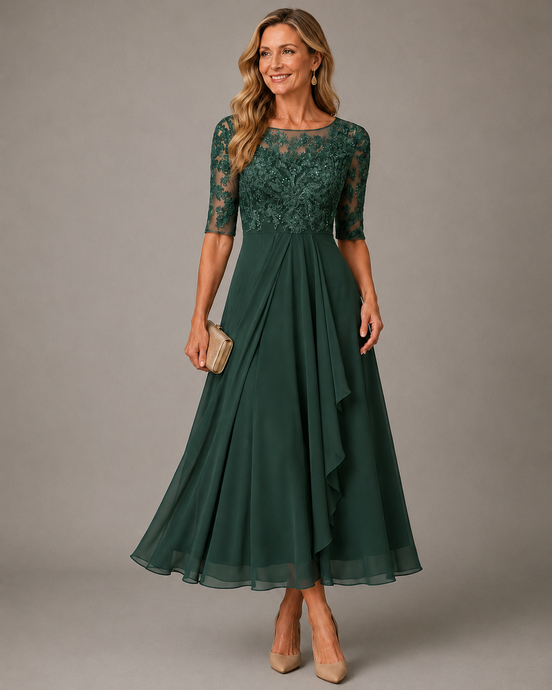 Romina | Abito midi in pizzo modellante