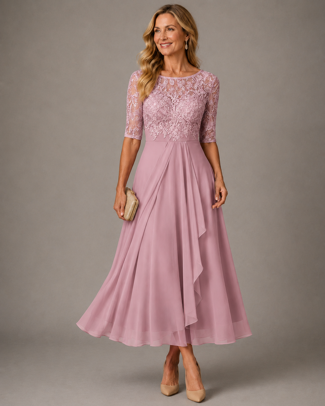Romina | Abito midi in pizzo modellante