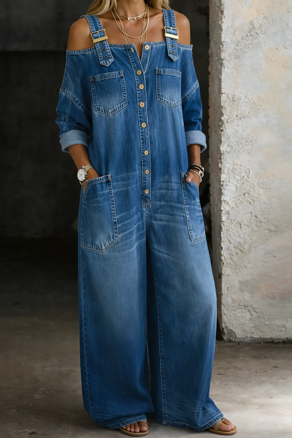 Sophia | Tuta di jeans con spalle scoperte
