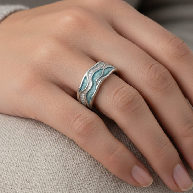 Anello con onde turchesi in argento