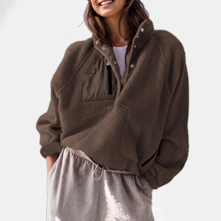 Veste-pull en polaire colorblock à demi-boutons-pression pour femme