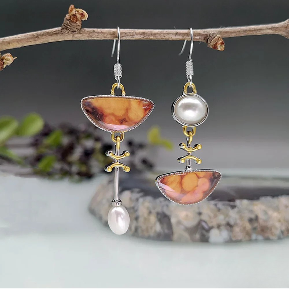 Boucles d'oreilles rétro en pierre orange naturelle