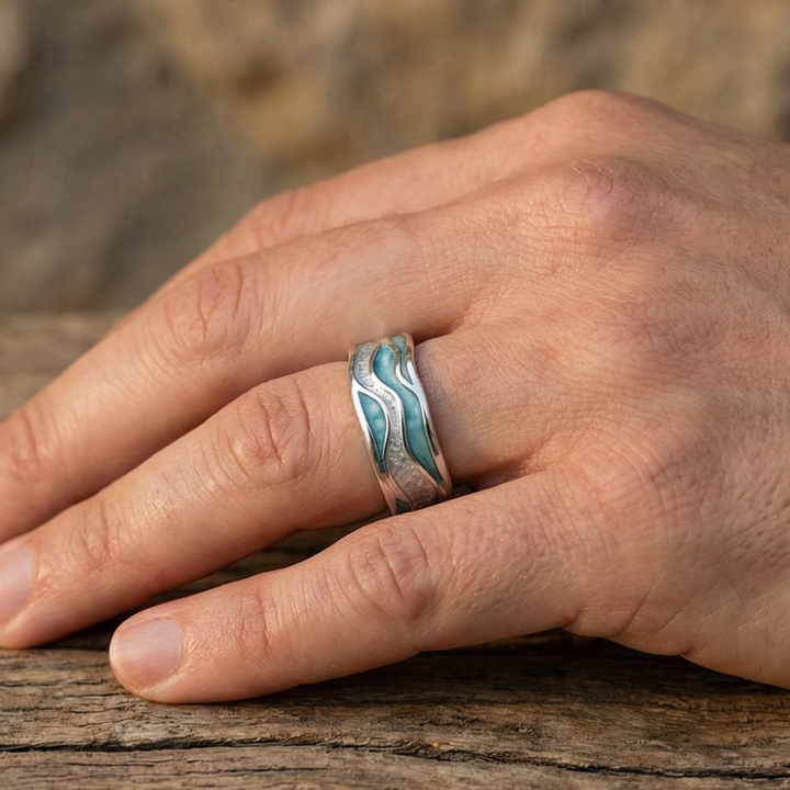 Anello con onde d'argento color turchese
