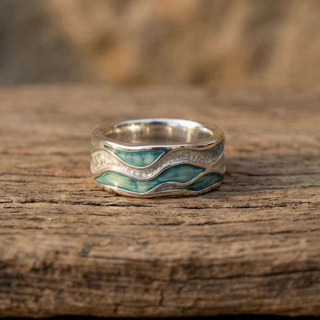 Anello con onde d'argento color turchese