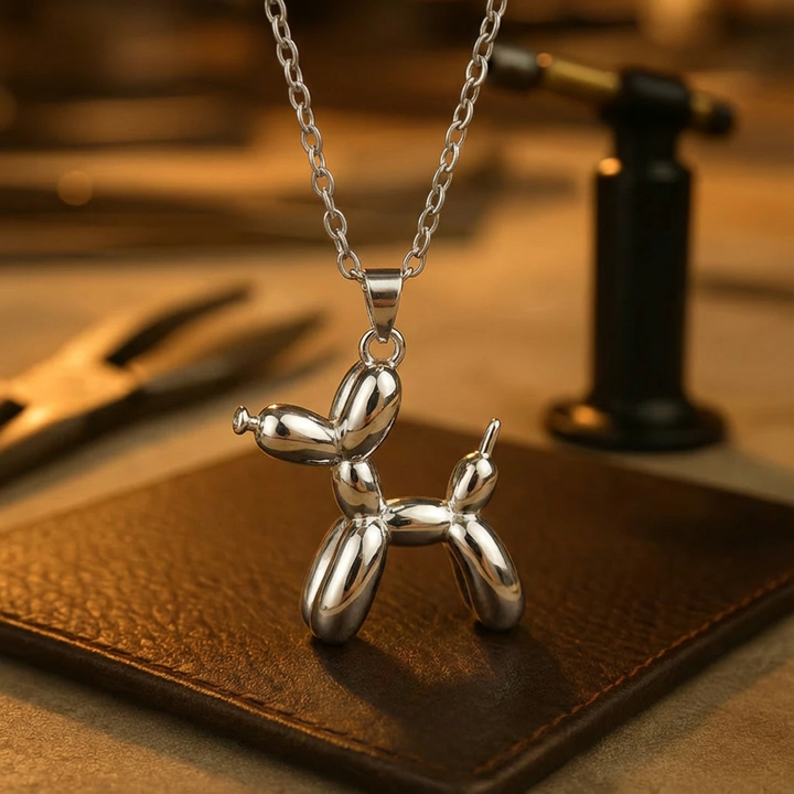 Collana con palloncino a forma di cane - oro e argento
