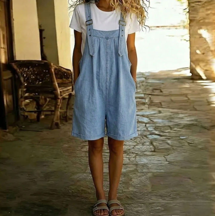 Clara | Salopette en denim vintage doux et délavé bleu clair