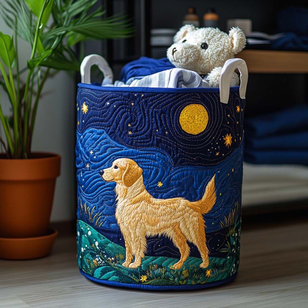 Magdalena – Panier de rangement matelassé avec broderie de chien