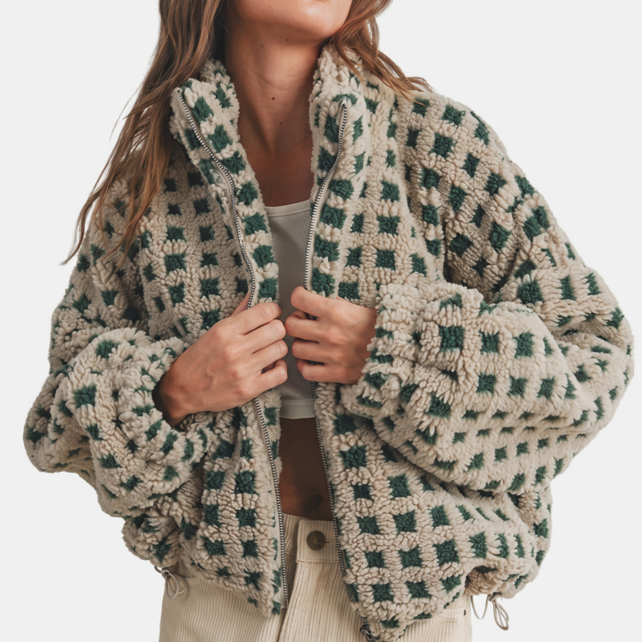 Veste zippée oversize en polaire sherpa pour femme