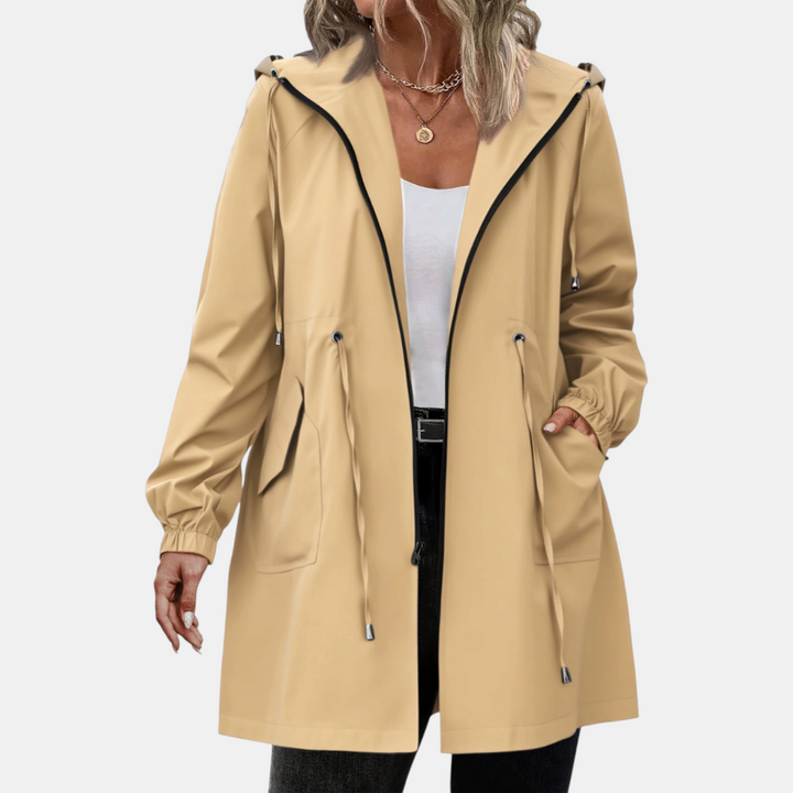Coupe-vent pour femme avec cordon de serrage à la taille, capuche, veste longue