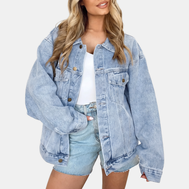 Veste en jean oversize pour femme avec boutons-pression