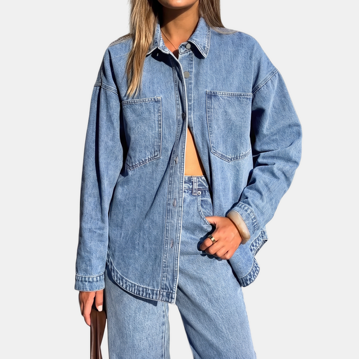 Veste en jean oversize boutonnée délavée à manches longues pour femme