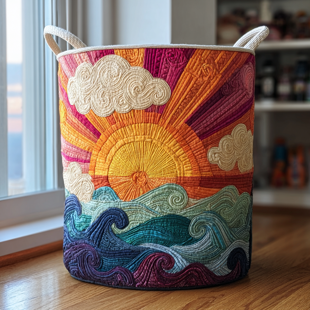Filippa – Quiltierter Aufbewahrungskorb mit Blumenlandschaft