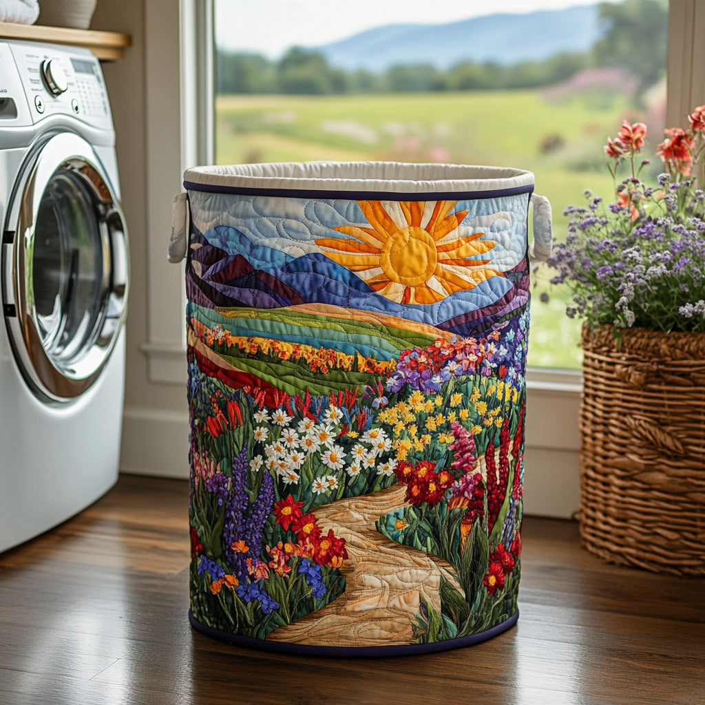 Berit – Panier à linge rembourré avec motif de paysage de prairie