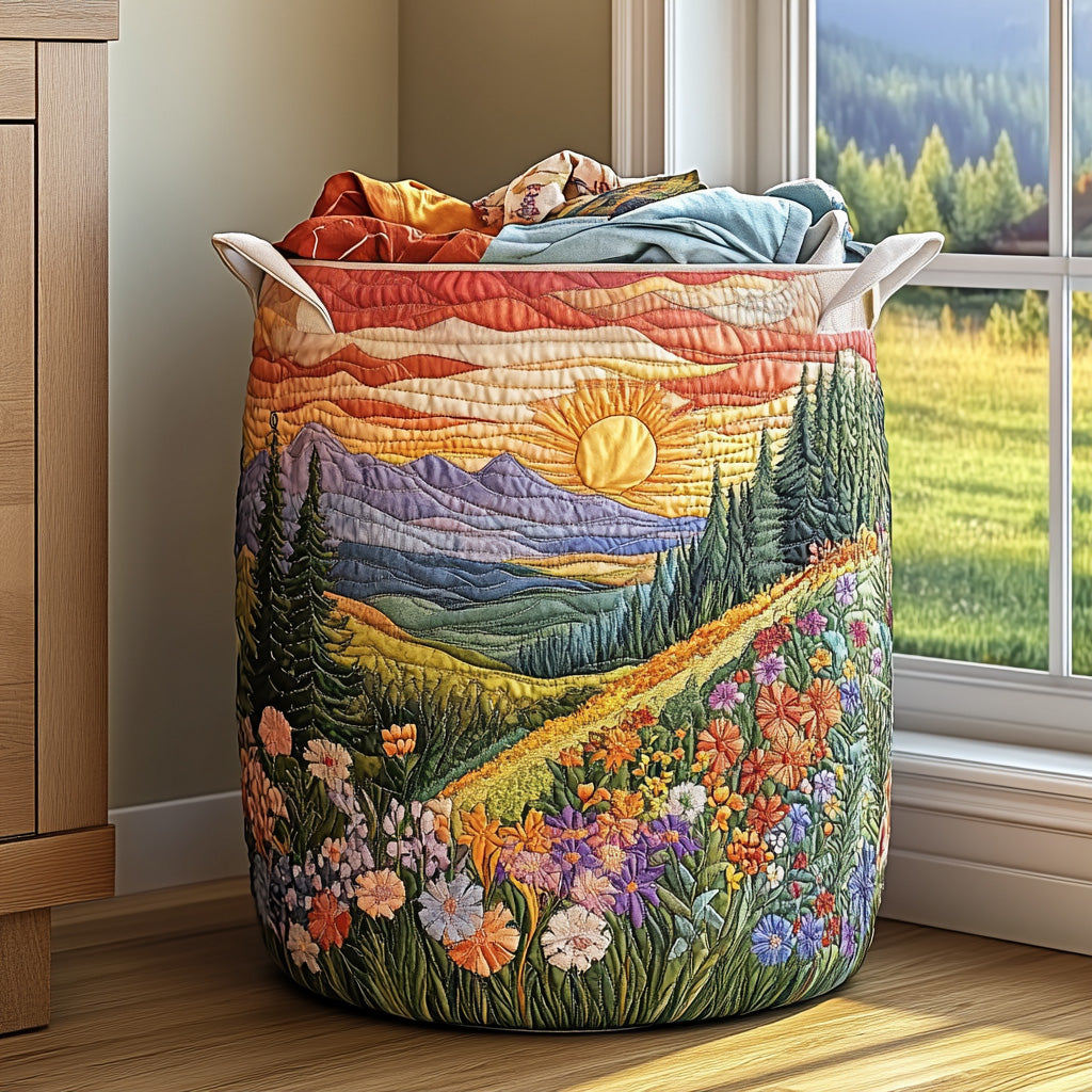 Monica – Panier à linge matelassé avec motif de prairie