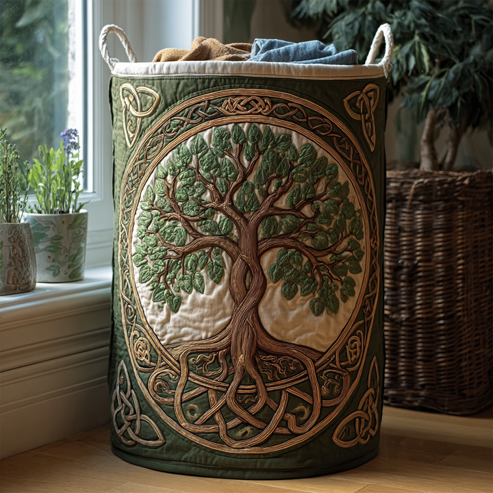 Vera – Cesto portabiancheria imbottito con l'Albero della Vita