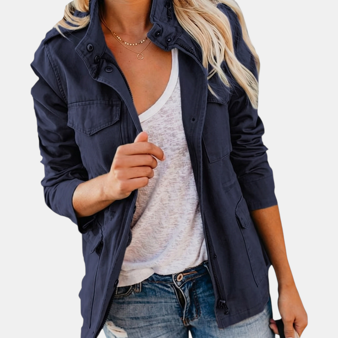 Veste cargo utilitaire pour femme avec poches multiples et cordon de serrage à la taille