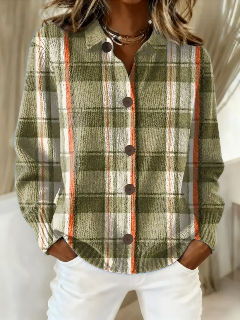 Hazel | Cardigan con bottoni a quadri verde oliva