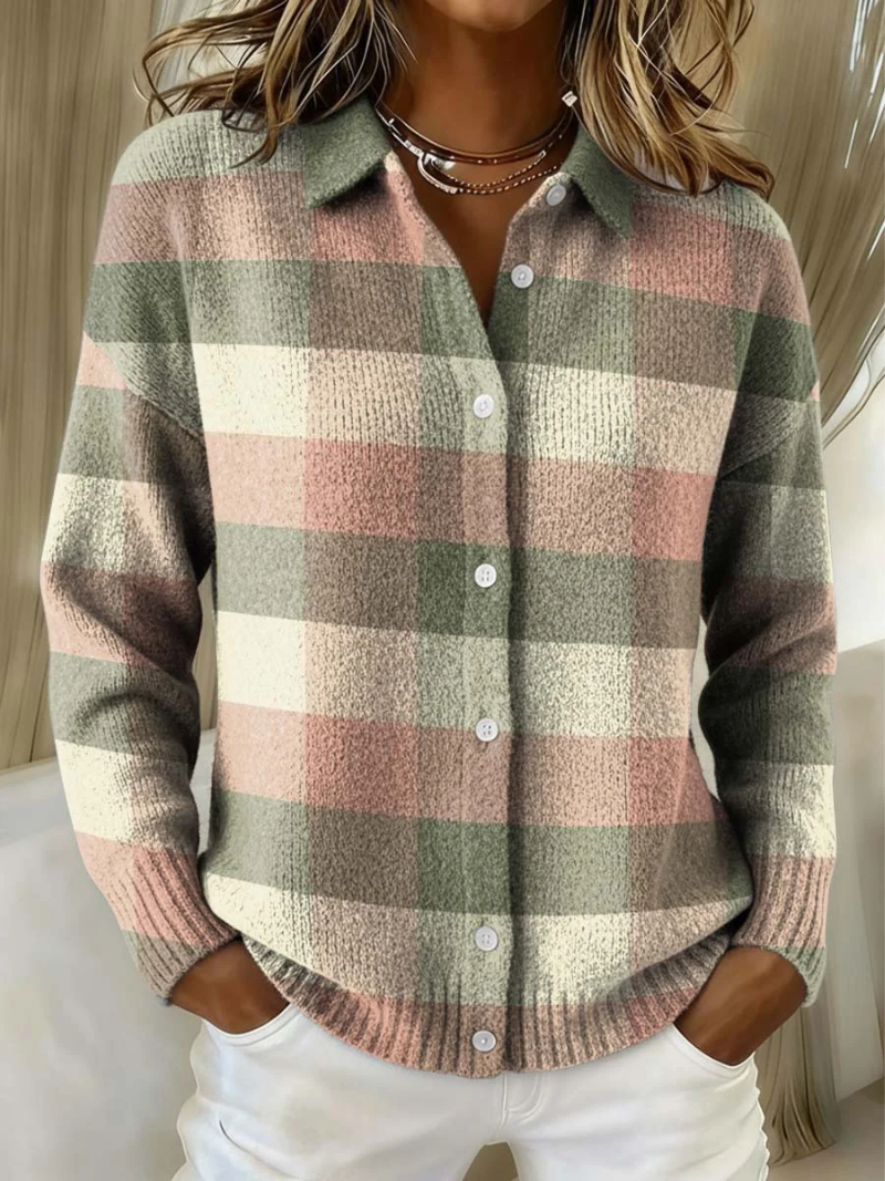 Grace | Cardigan en maille à carreaux pastel
