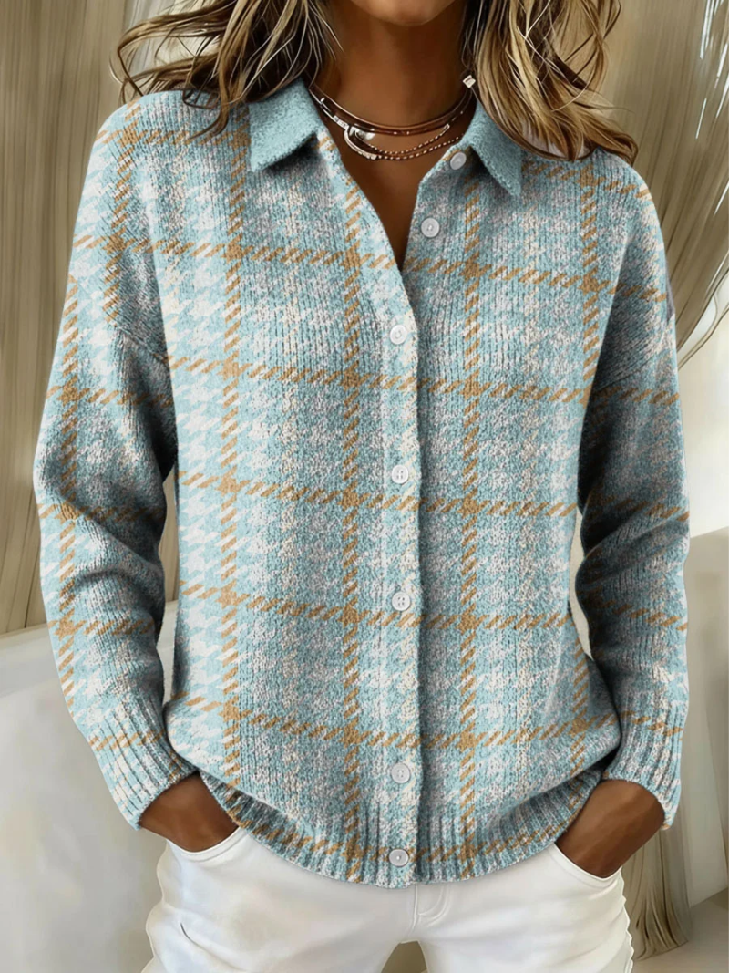 Clara | Gilet à boutons motif carreaux ciel