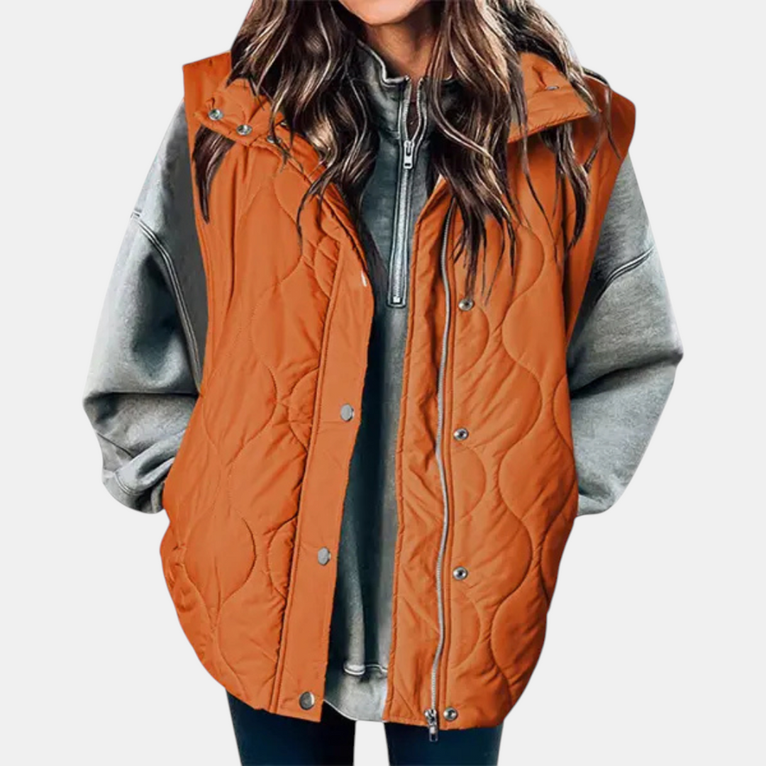 Gilet imbottito da donna Freja I, design trapuntato con cerniera e bottoni a pressione, senza maniche