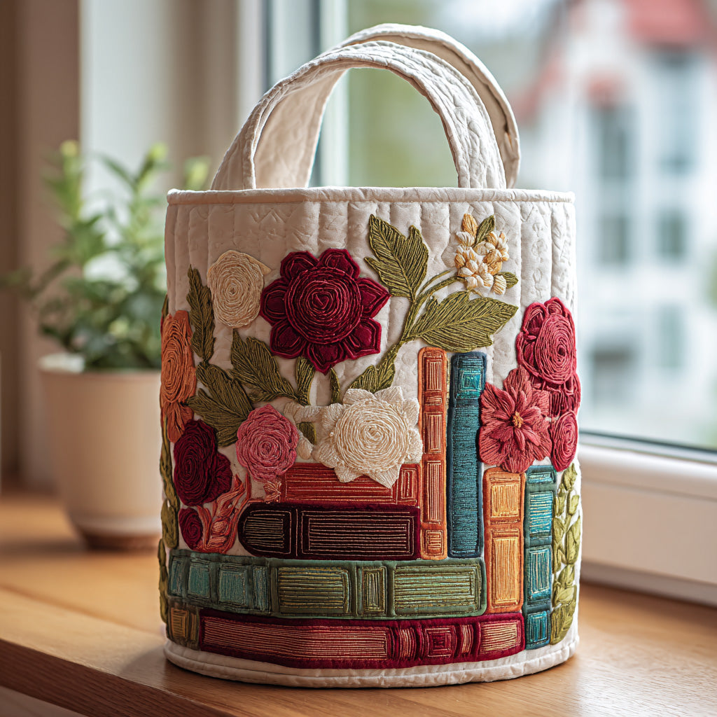 Gudrun – Panier à linge rembourré à motif de dos de livre brodé
