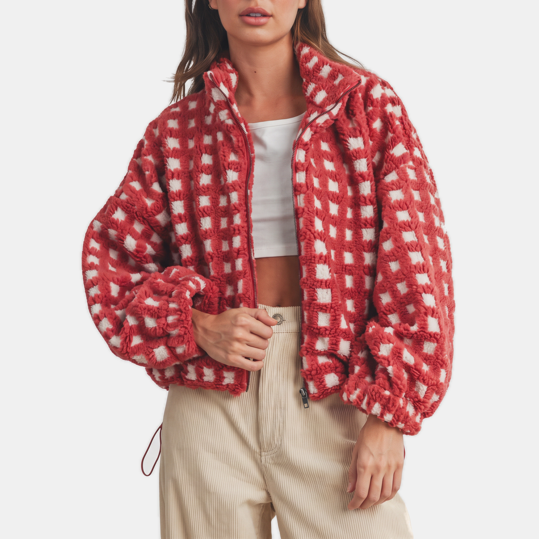 Veste zippée oversize en polaire sherpa pour femme