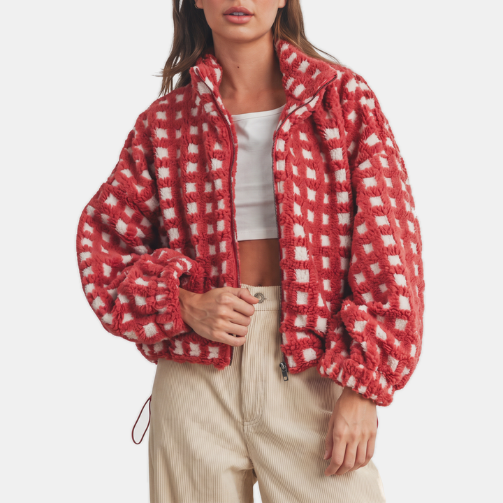 Veste zippée oversize en polaire sherpa pour femme