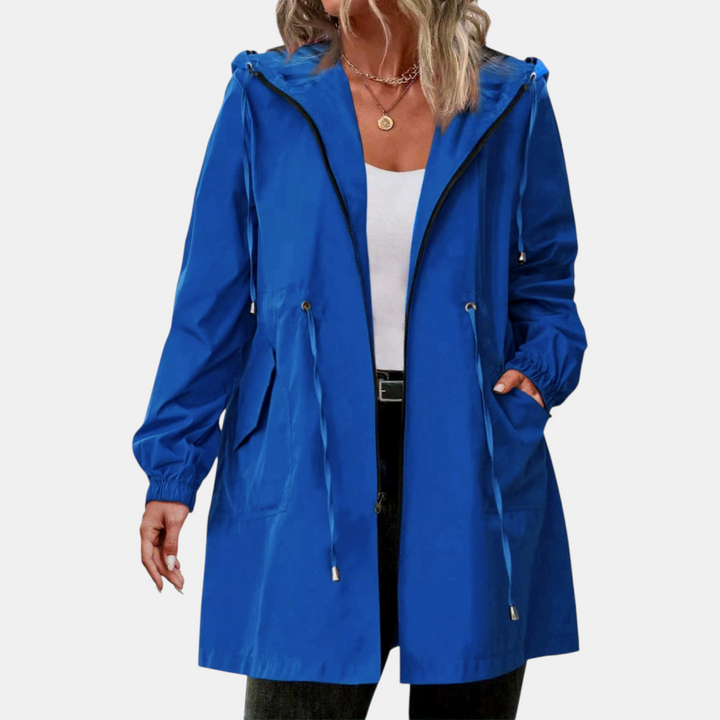 Coupe-vent pour femme avec cordon de serrage à la taille, capuche, veste longue
