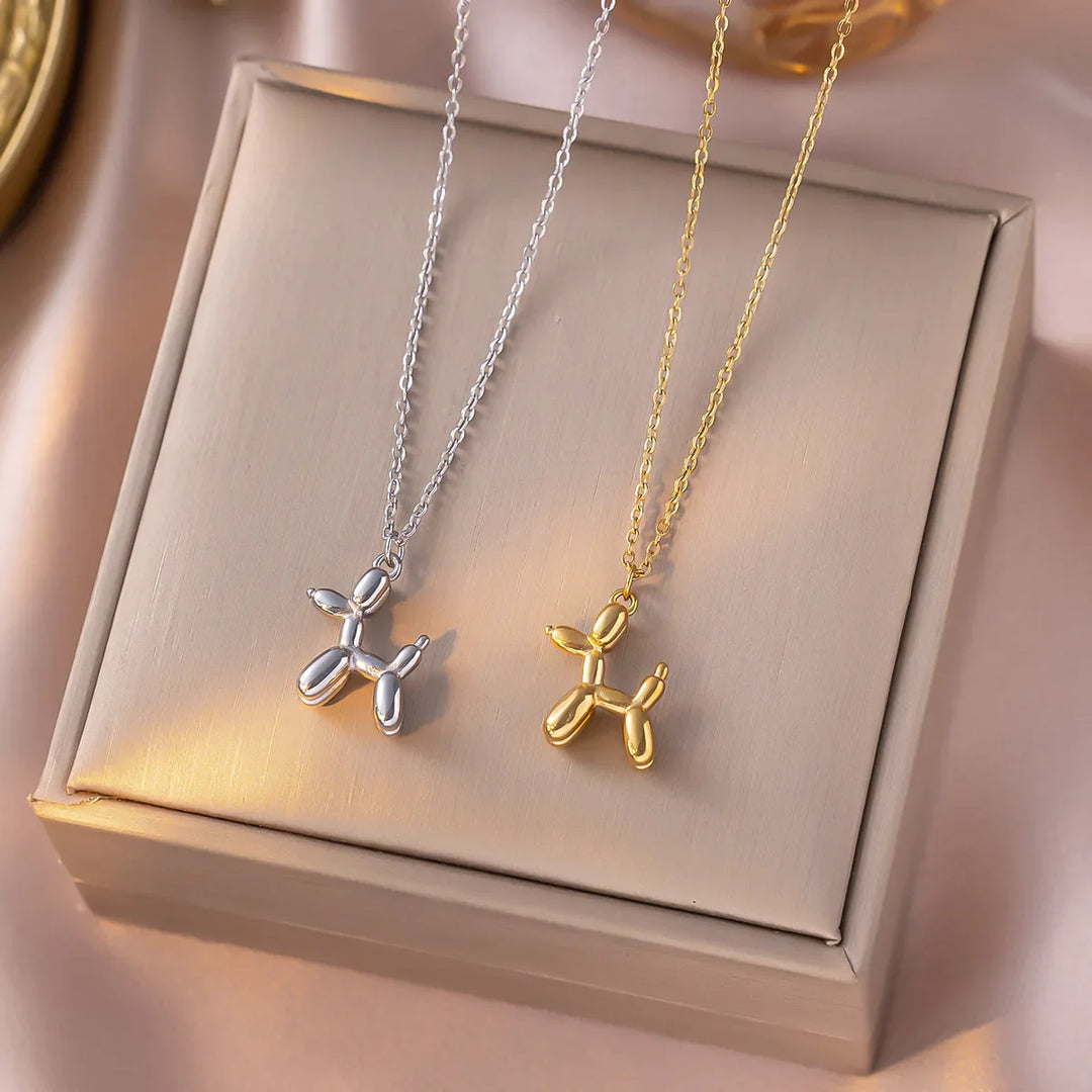 Collana con palloncino a forma di cane - oro e argento