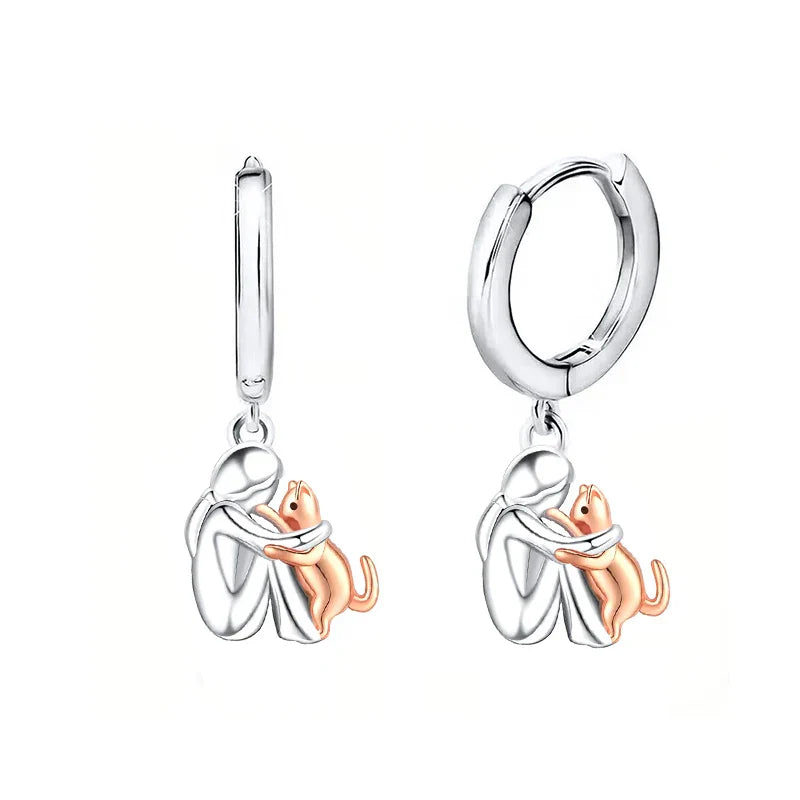Boucles d'oreilles chat câlin bicolores argent et or