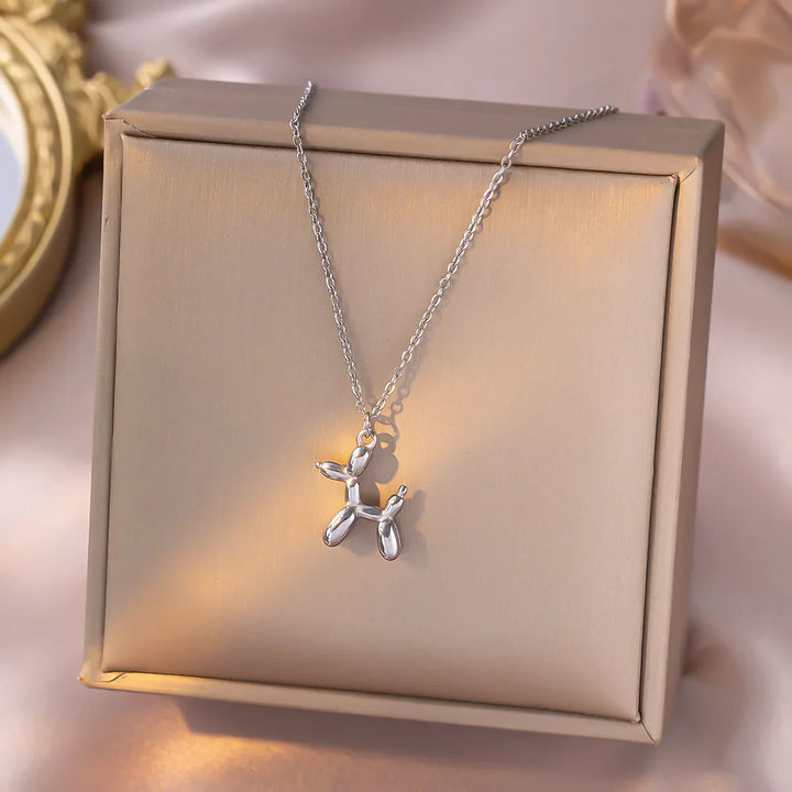 Collana con palloncino a forma di cane - oro e argento