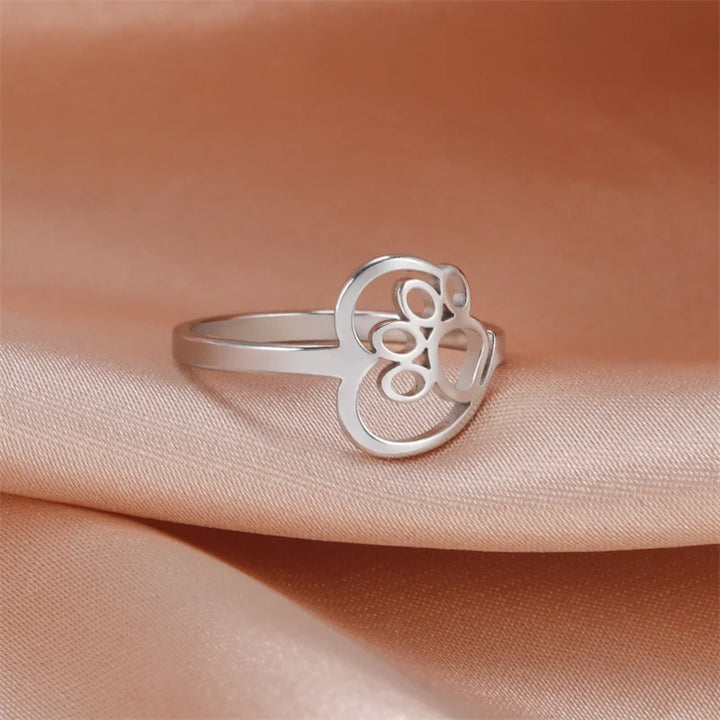 Ring mit Herz und Pfote aus Edelstahl für Tierliebhaber
