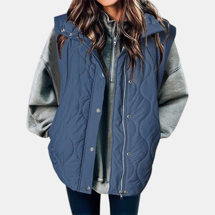 Gilet imbottito da donna Freja I, design trapuntato con cerniera e bottoni a pressione, senza maniche