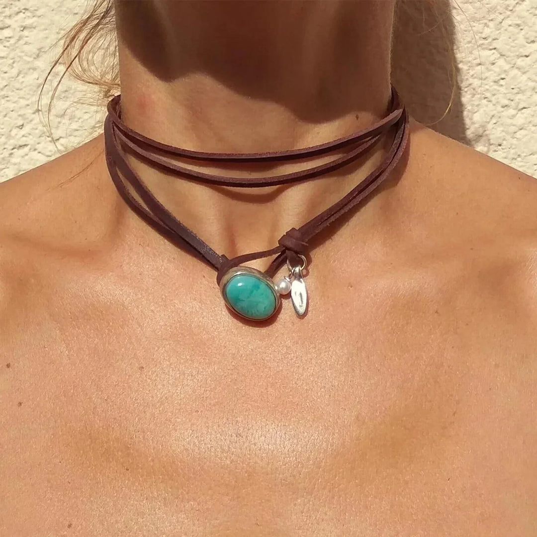 Agnese™ - Girocollo in pelle con turchese