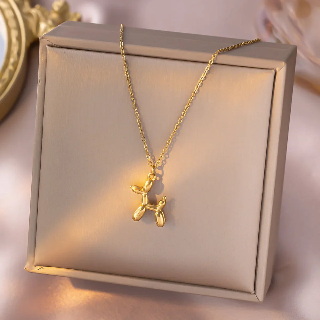 Collana con palloncino a forma di cane - oro e argento