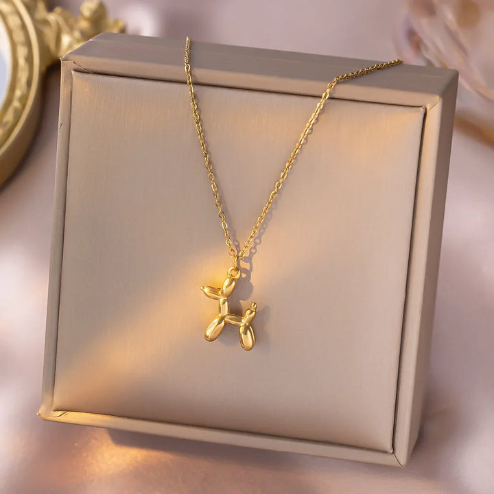 Collana con palloncino a forma di cane - oro e argento
