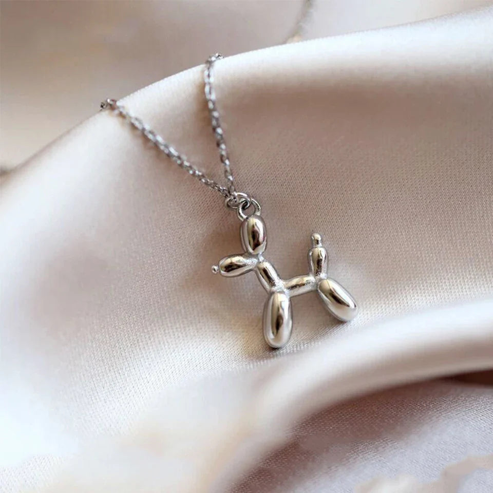 Collana con palloncino a forma di cane - oro e argento