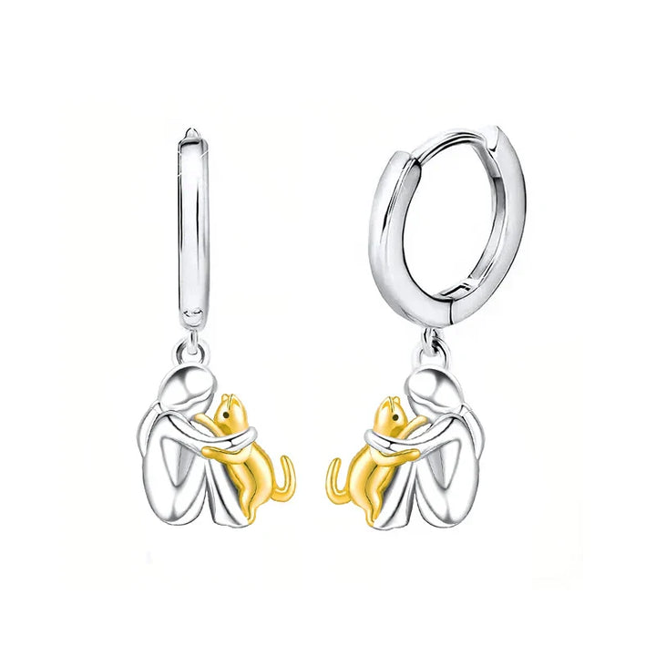 Boucles d'oreilles chat câlin bicolores argent et or