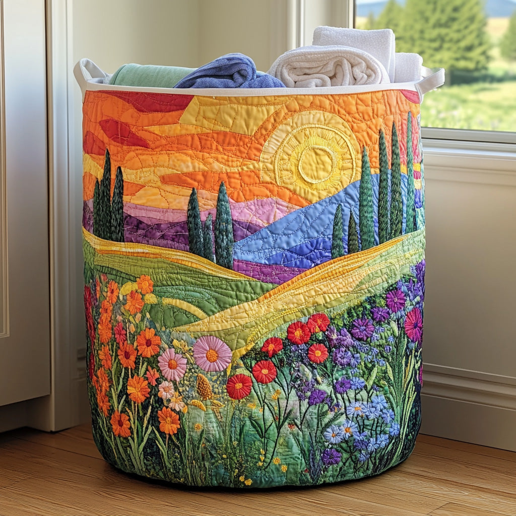Monica – Panier à linge matelassé avec motif de prairie