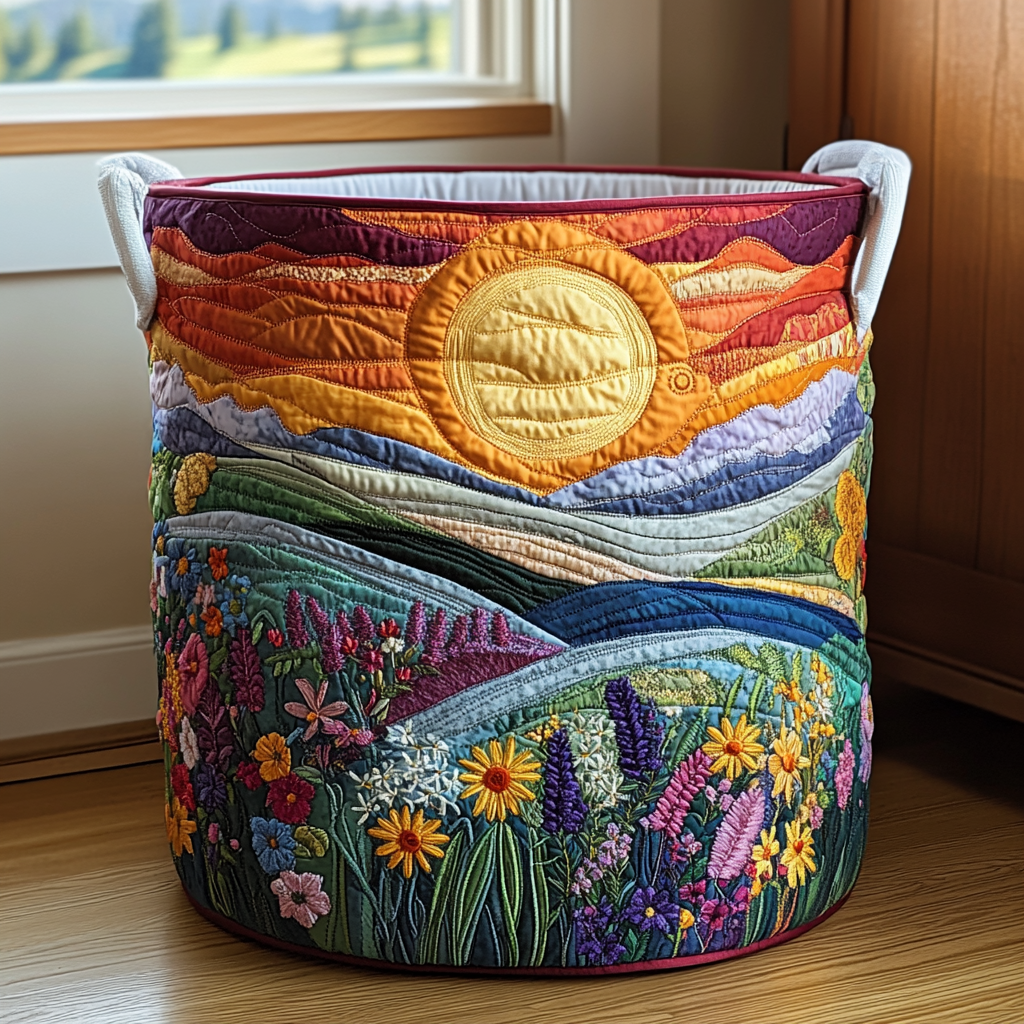 Monica – Panier à linge matelassé avec motif de prairie