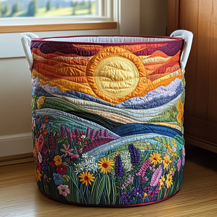 Monica – Panier à linge matelassé avec motif de prairie